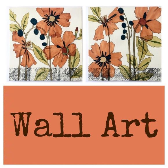 2pc Set Graphic Floral Print Canvas Wrapped Frames - Picture 2 of 8